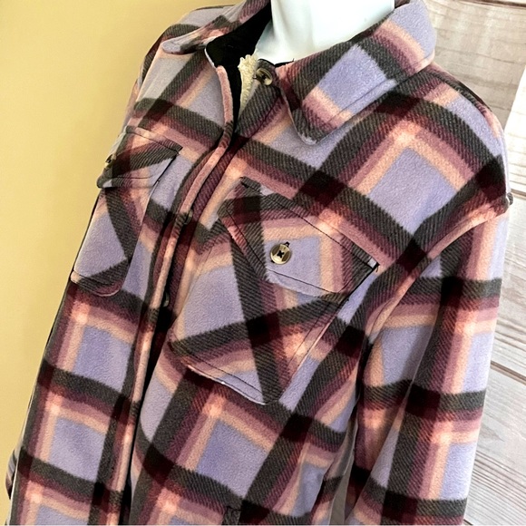Sage Womens’ Plush Plaid Shirt Jacket Shacket - Picture 2 of 8